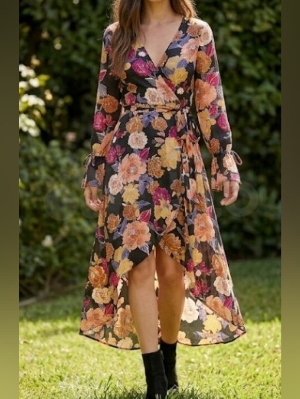 Band Of The Free "Black Berry" Floral High-Low Maxi Dress Size S